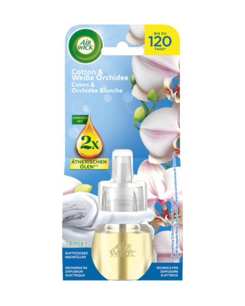 Air Wick Duftoelflakon Cotton und Weiße Orchidee, NACHFUELLUNG Flakon, 19ml